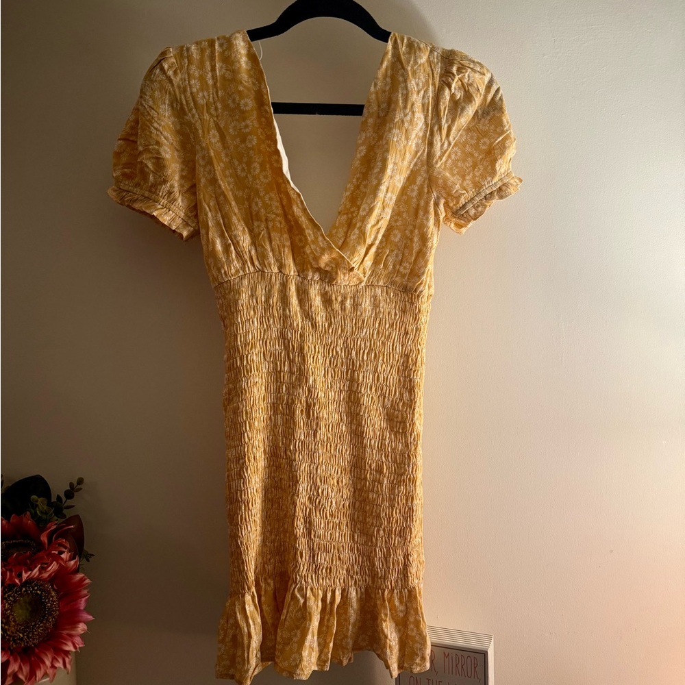 Urban Outfitters Gold Ruffled Tiered Mini Dress